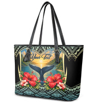 Personalized Masefau American Samoa Whale Leather Tote Bag Polynesian Tribal Pattern Tropical Hibiscus