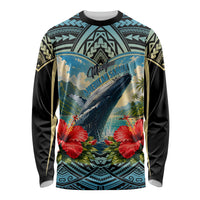 Personalized Masefau American Samoa Whale Long Sleeve Shirt Polynesian Tribal Pattern Tropical Hibiscus