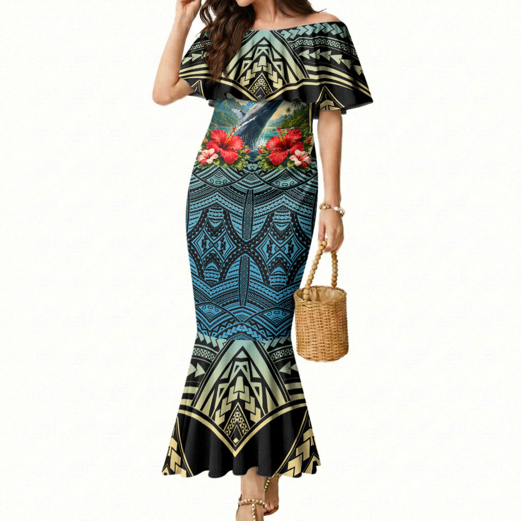 Personalized Masefau American Samoa Whale Mermaid Dress Polynesian Tribal Pattern Tropical Hibiscus