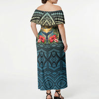 Personalized Masefau American Samoa Whale Off Shoulder Maxi Dress Polynesian Tribal Pattern Tropical Hibiscus