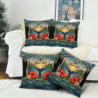 Personalized Masefau American Samoa Whale Pillow Cover Polynesian Tribal Pattern Tropical Hibiscus
