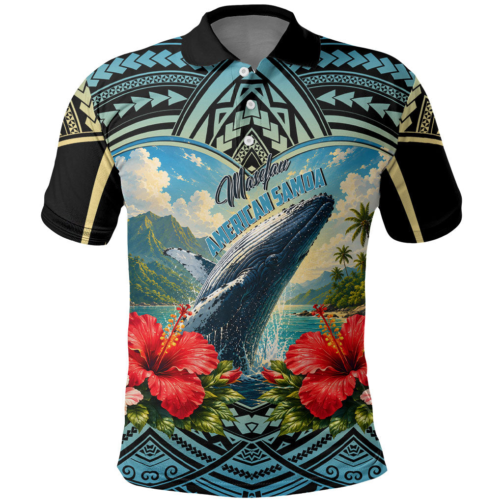 Personalized Masefau American Samoa Whale Polo Shirt Polynesian Tribal Pattern Tropical Hibiscus