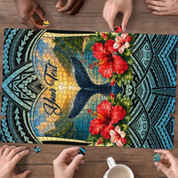 Personalized Masefau American Samoa Whale Puzzle Polynesian Tribal Pattern Tropical Hibiscus