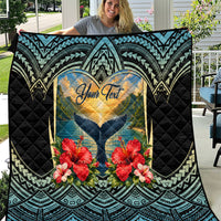 Personalized Masefau American Samoa Whale Quilt Polynesian Tribal Pattern Tropical Hibiscus