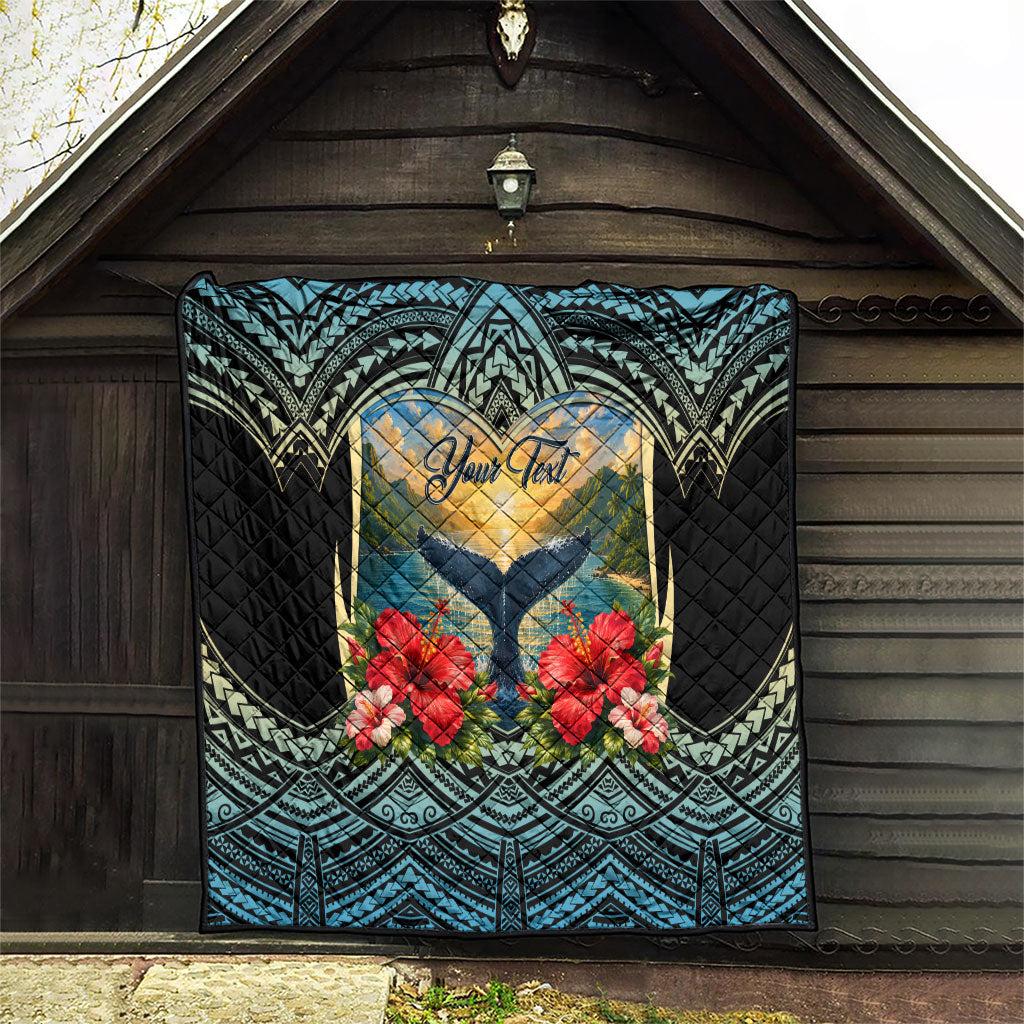 Personalized Masefau American Samoa Whale Quilt Polynesian Tribal Pattern Tropical Hibiscus