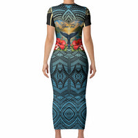 Personalized Masefau American Samoa Whale Short Sleeve Bodycon Dress Polynesian Tribal Pattern Tropical Hibiscus