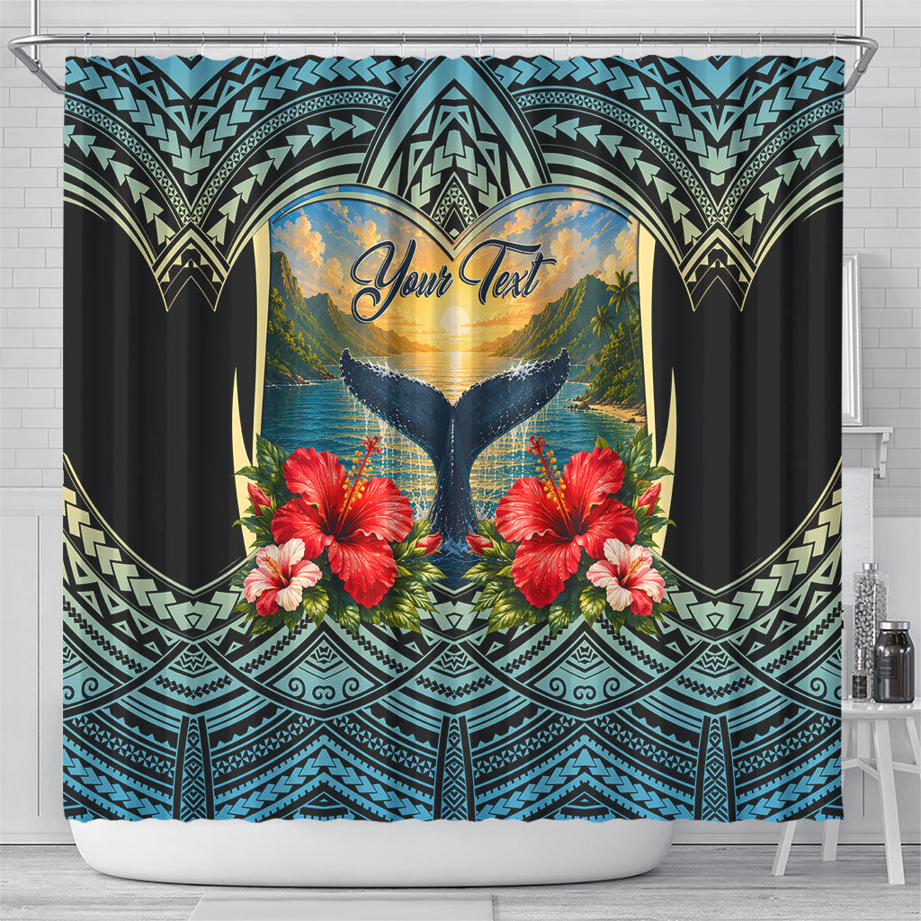 Personalized Masefau American Samoa Whale Shower Curtain Polynesian Tribal Pattern Tropical Hibiscus