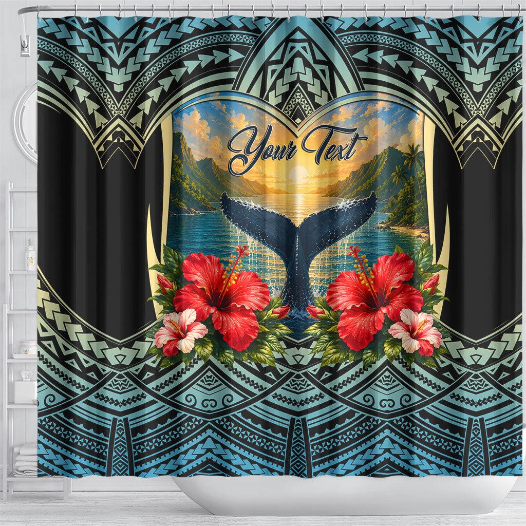 Personalized Masefau American Samoa Whale Shower Curtain Polynesian Tribal Pattern Tropical Hibiscus