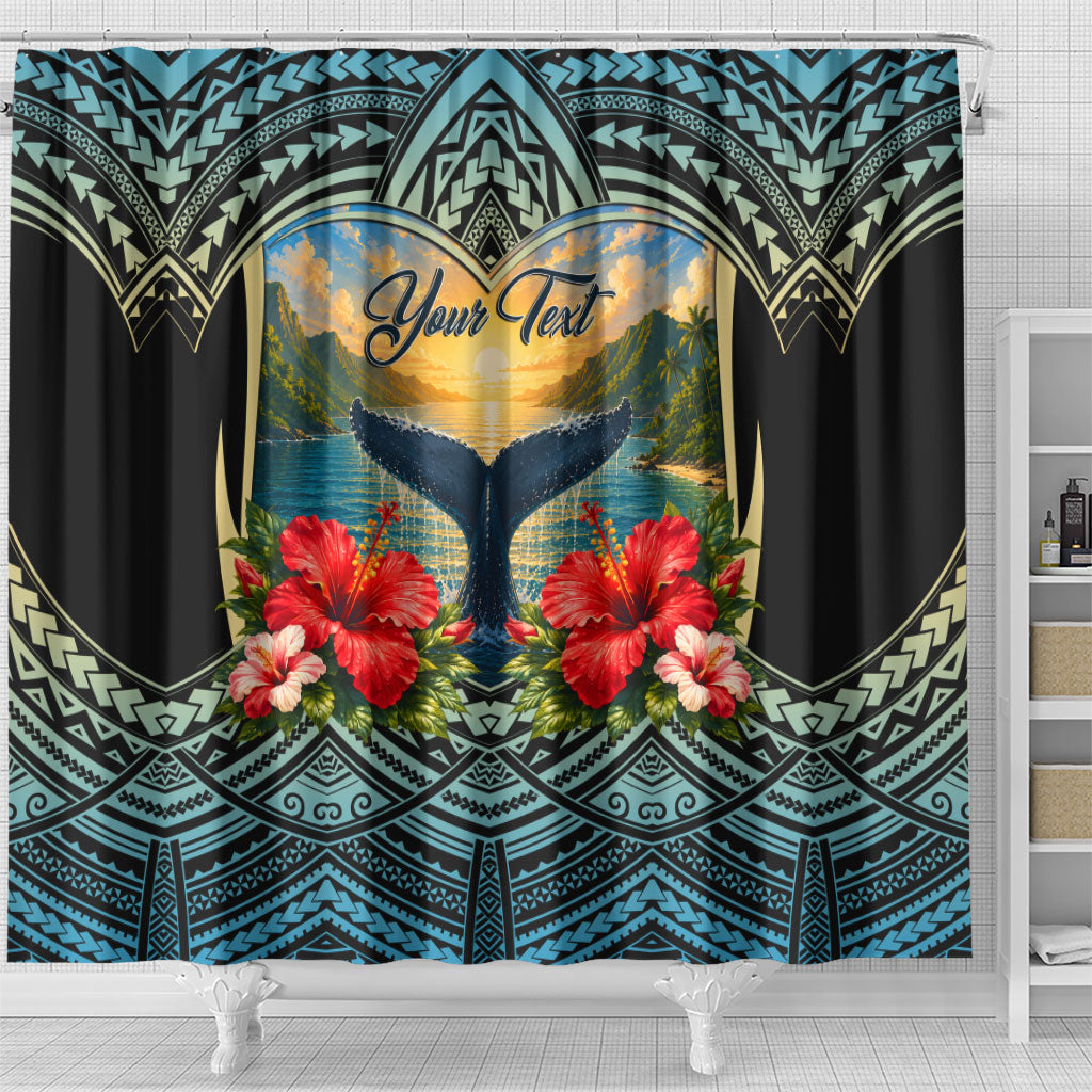 Personalized Masefau American Samoa Whale Shower Curtain Polynesian Tribal Pattern Tropical Hibiscus