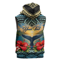 Personalized Masefau American Samoa Whale Sleeveless Hoodie Polynesian Tribal Pattern Tropical Hibiscus