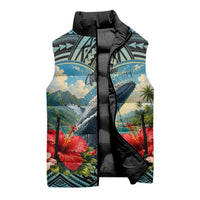 Personalized Masefau American Samoa Whale Sleeveless Puffer Jacket Polynesian Tribal Pattern Tropical Hibiscus
