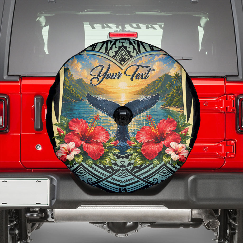 Personalized Masefau American Samoa Whale Spare Tire Cover Polynesian Tribal Pattern Tropical Hibiscus
