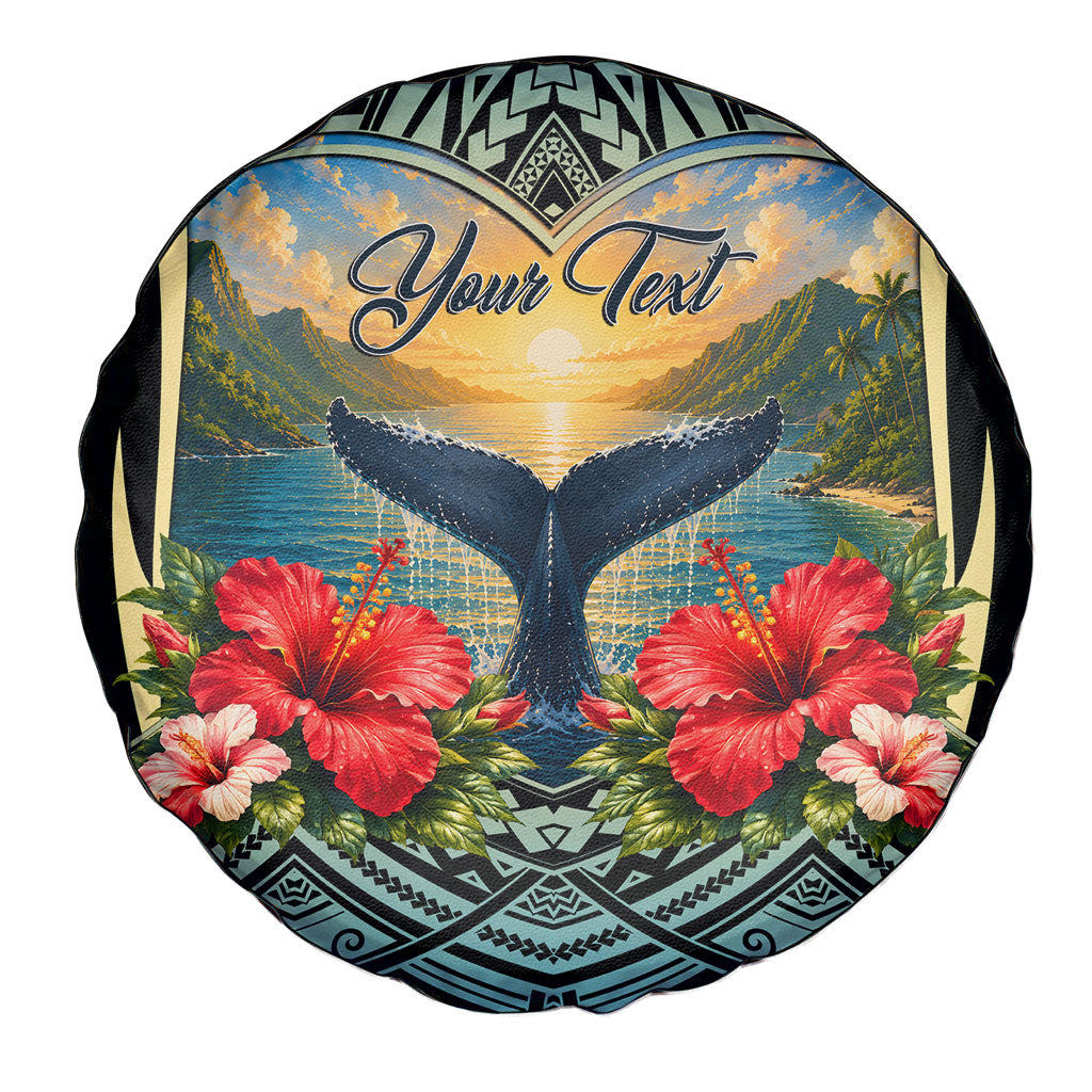 Personalized Masefau American Samoa Whale Spare Tire Cover Polynesian Tribal Pattern Tropical Hibiscus
