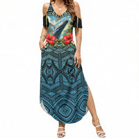 Personalized Masefau American Samoa Whale Summer Maxi Dress Polynesian Tribal Pattern Tropical Hibiscus