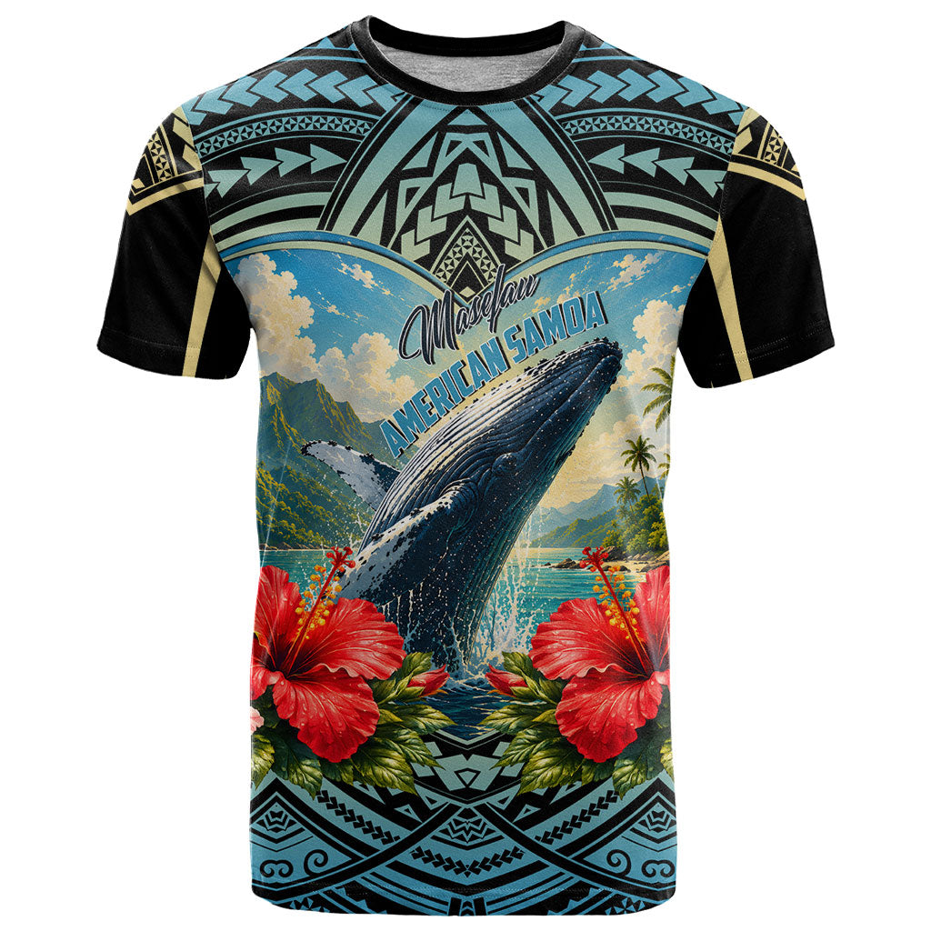 Personalized Masefau American Samoa Whale T Shirt Polynesian Tribal Pattern Tropical Hibiscus