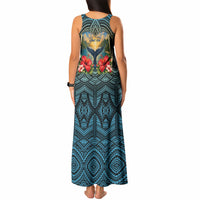 Personalized Masefau American Samoa Whale Tank Maxi Dress Polynesian Tribal Pattern Tropical Hibiscus