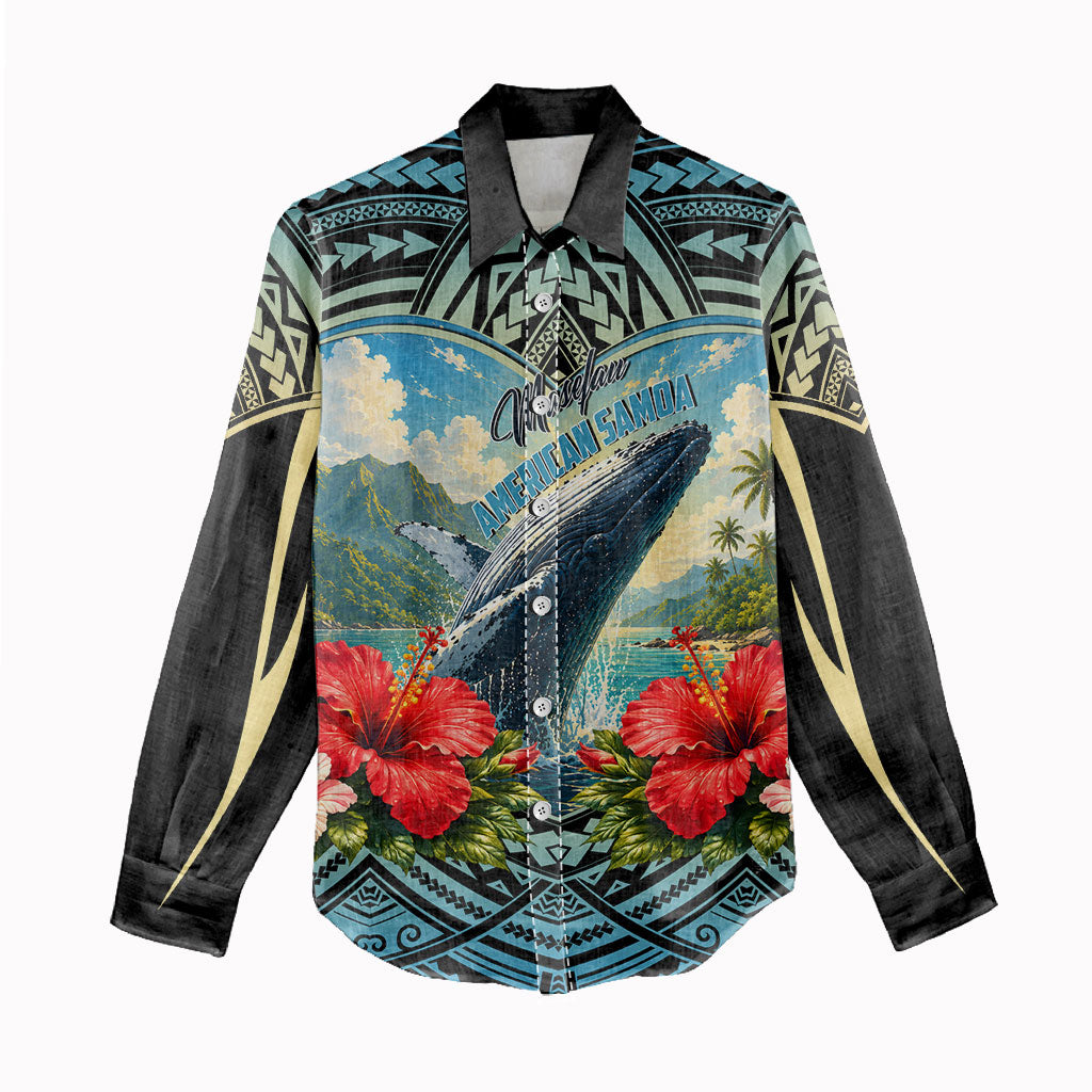 Personalized Masefau American Samoa Whale Women Casual Shirt Polynesian Tribal Pattern Tropical Hibiscus