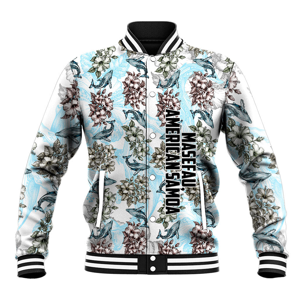 Personalized Masefau American Samoa Baseball Jacket Vintage Whale Hibiscus Ocean Waves