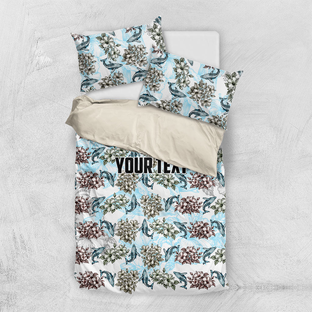 Personalized Masefau American Samoa Bedding Set Vintage Whale Hibiscus Ocean Waves