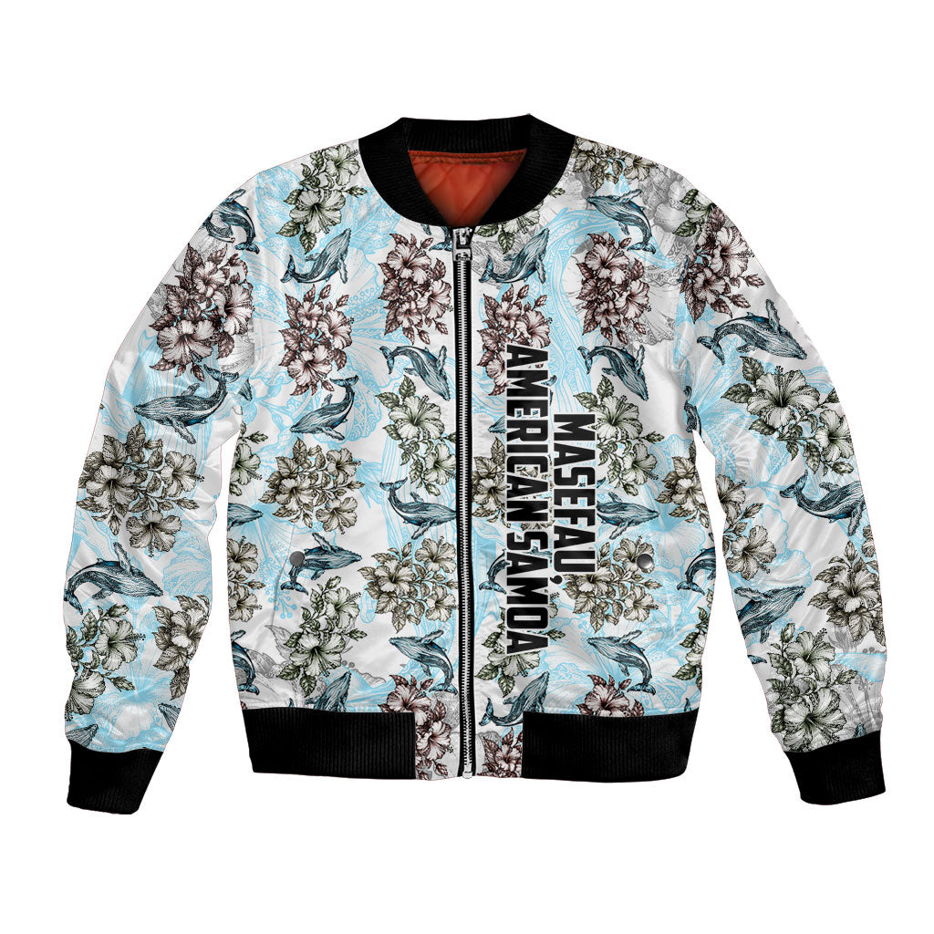 Personalized Masefau American Samoa Bomber Jacket Vintage Whale Hibiscus Ocean Waves