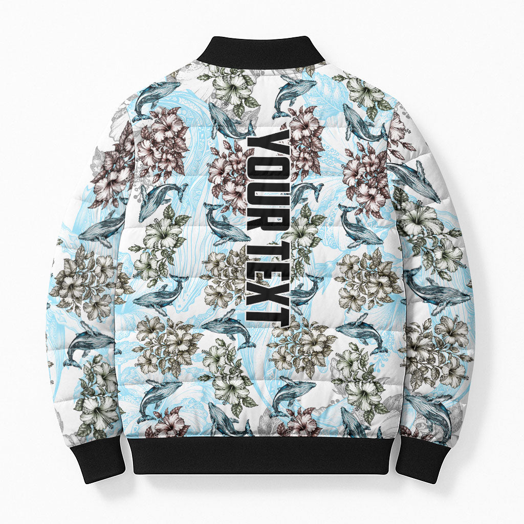 Personalized Masefau American Samoa Bomber Puffer Jacket Vintage Whale Hibiscus Ocean Waves
