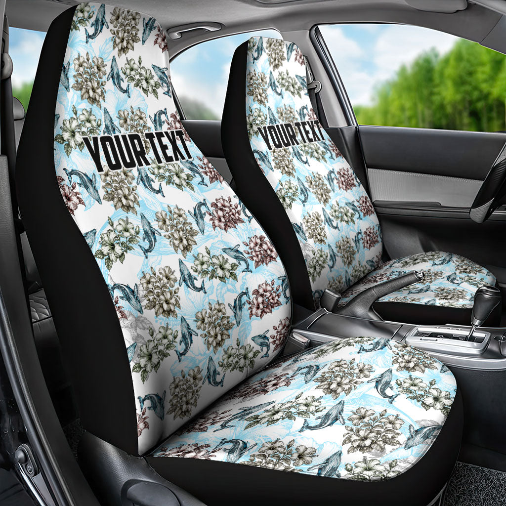 Personalized Masefau American Samoa Car Seat Cover Vintage Whale Hibiscus Ocean Waves