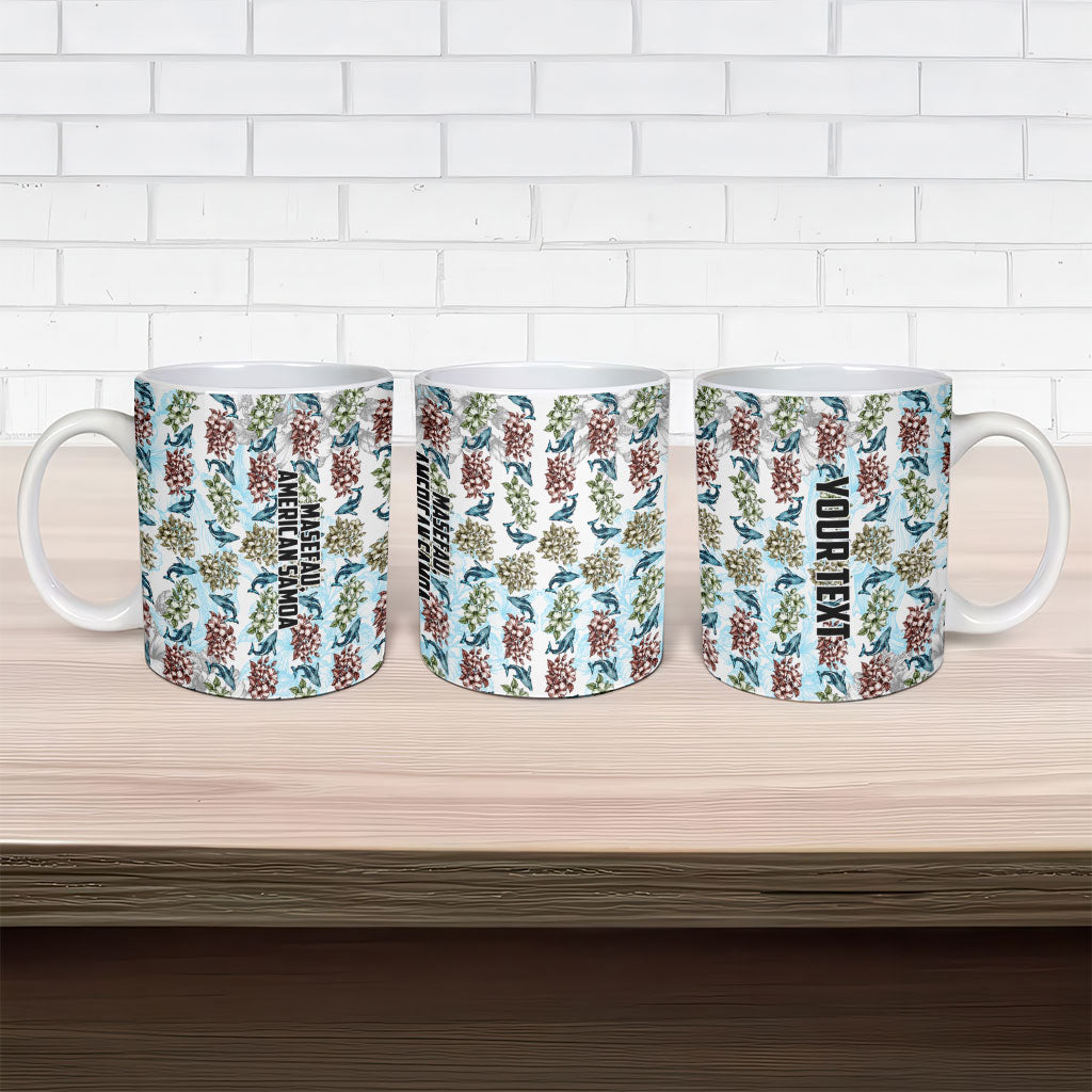 Personalized Masefau American Samoa Ceramic Mug Vintage Whale Hibiscus Ocean Waves