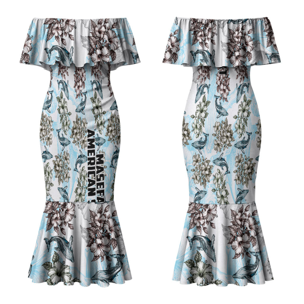 Personalized Masefau American Samoa Couples Matching Mermaid Dress and Hawaiian Shirt Vintage Whale Hibiscus Ocean Waves