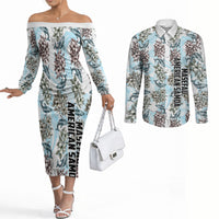Personalized Masefau American Samoa Couples Matching Off The Shoulder Long Sleeve Dress and Long Sleeve Button Shirt Vintage Whale Hibiscus Ocean Waves