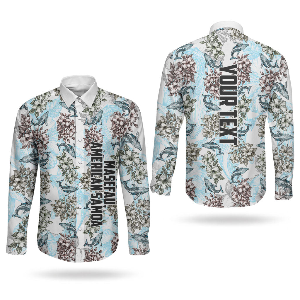 Personalized Masefau American Samoa Couples Matching Puletasi and Long Sleeve Button Shirt Vintage Whale Hibiscus Ocean Waves