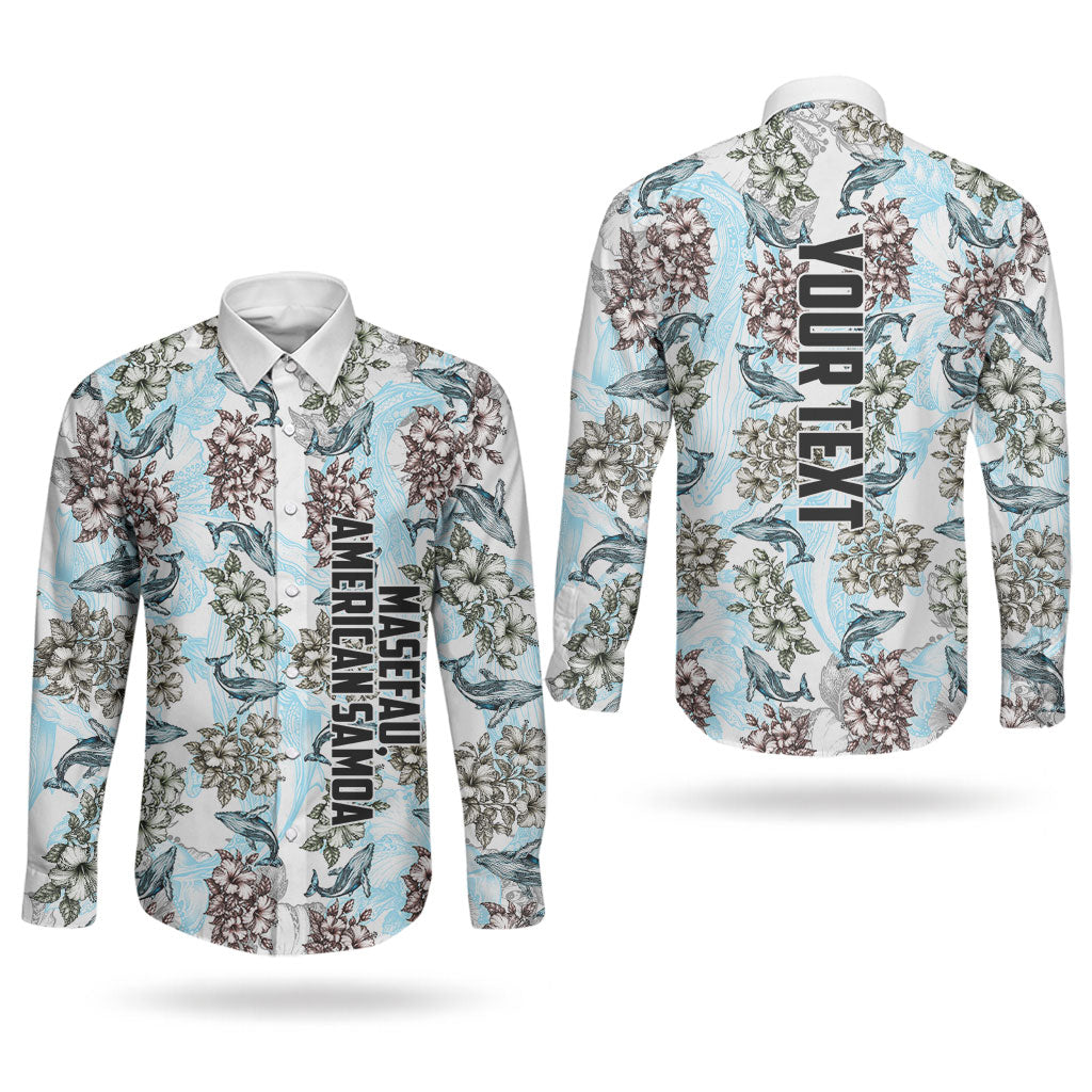 Personalized Masefau American Samoa Couples Matching Short Sleeve Bodycon Dress and Long Sleeve Button Shirt Vintage Whale Hibiscus Ocean Waves