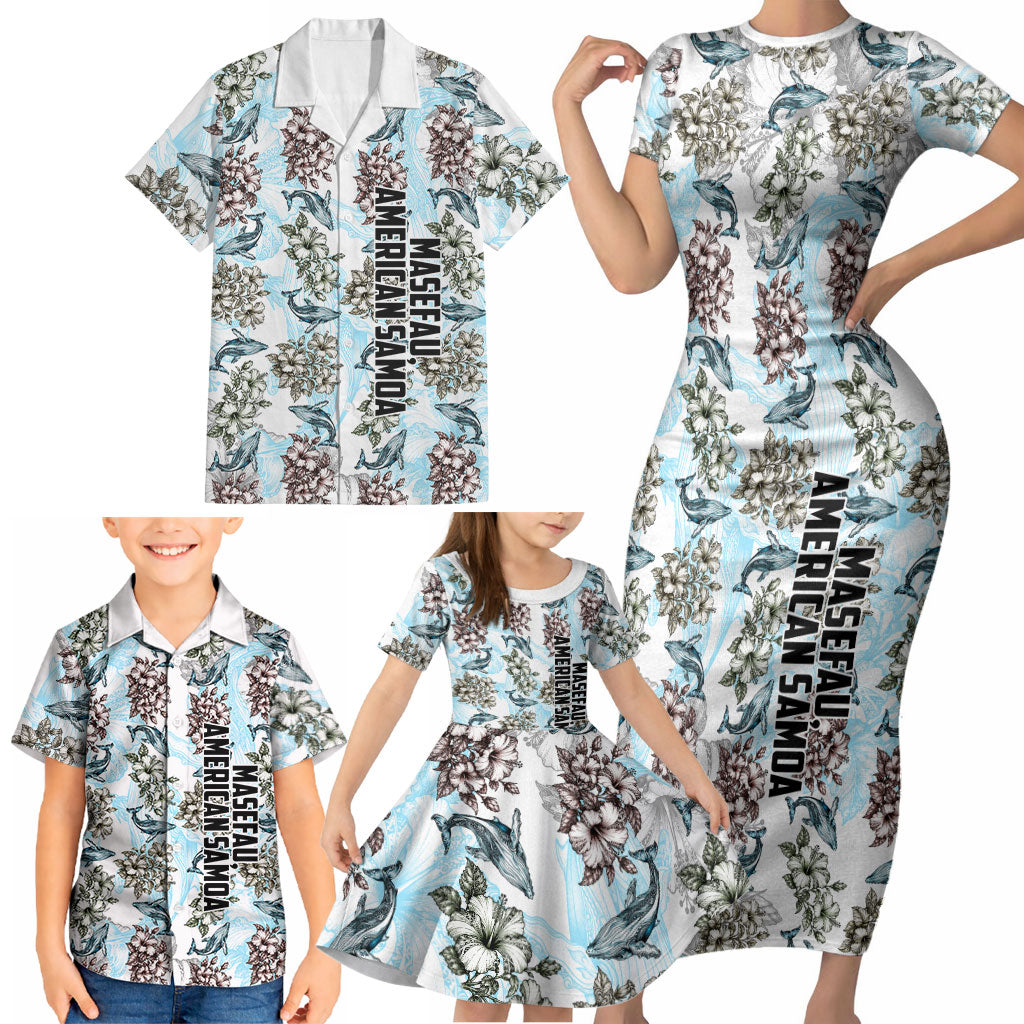 Personalized Masefau American Samoa Family Matching Short Sleeve Bodycon Dress and Hawaiian Shirt Vintage Whale Hibiscus Ocean Waves