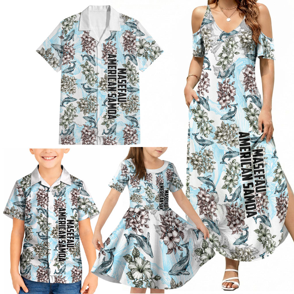 Personalized Masefau American Samoa Family Matching Summer Maxi Dress and Hawaiian Shirt Vintage Whale Hibiscus Ocean Waves