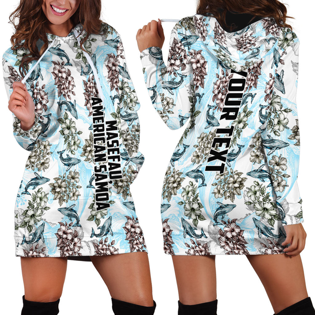 Personalized Masefau American Samoa Hoodie Dress Vintage Whale Hibiscus Ocean Waves