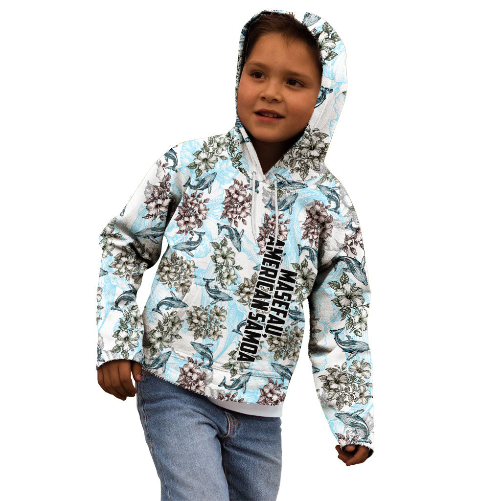 Personalized Masefau American Samoa Kid Hoodie Vintage Whale Hibiscus Ocean Waves