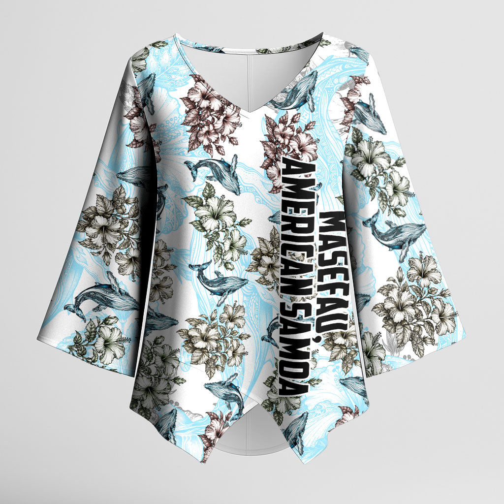 Personalized Masefau American Samoa Kimono Sleeve Blouse Vintage Whale Hibiscus Ocean Waves