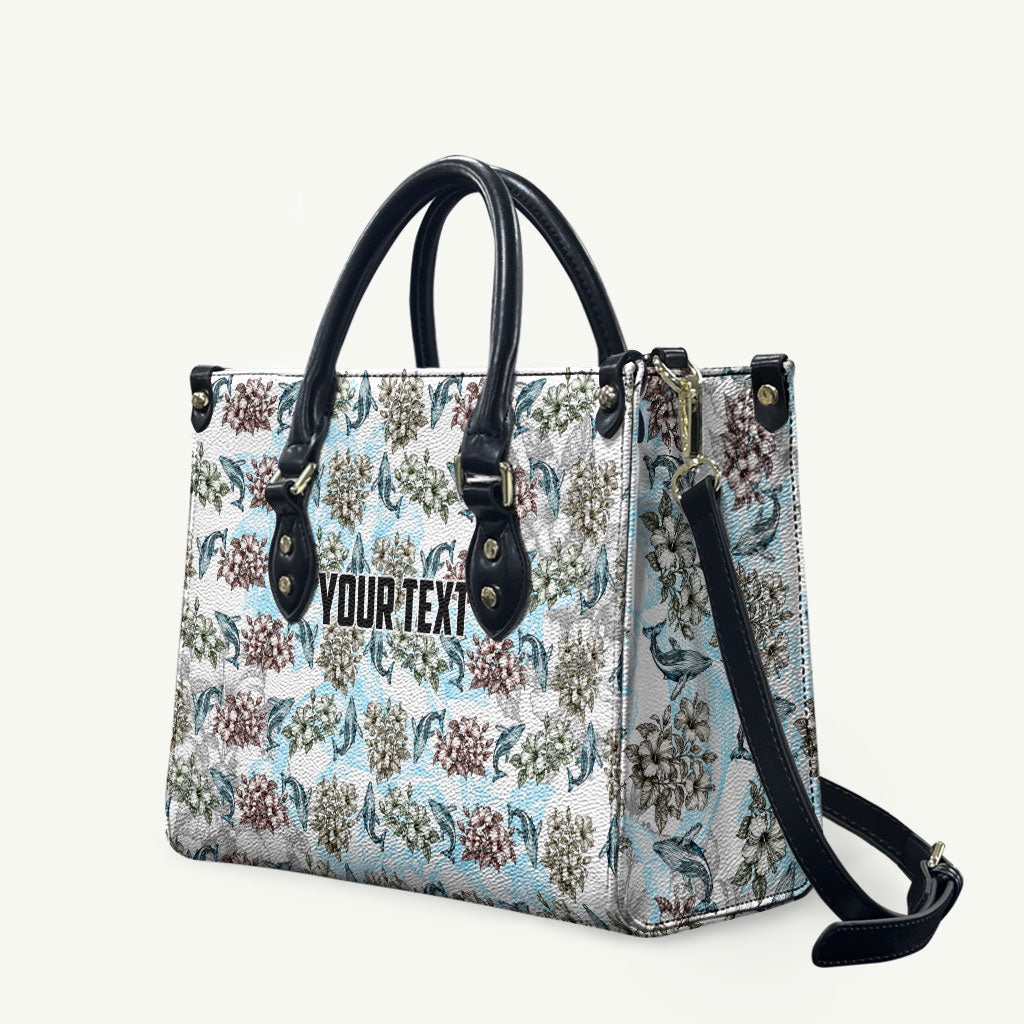 Personalized Masefau American Samoa Leather Bag Vintage Whale Hibiscus Ocean Waves