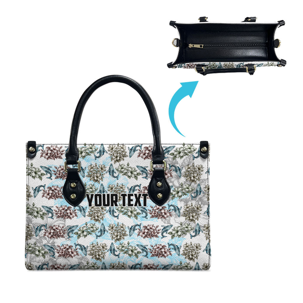 Personalized Masefau American Samoa Leather Bag Vintage Whale Hibiscus Ocean Waves