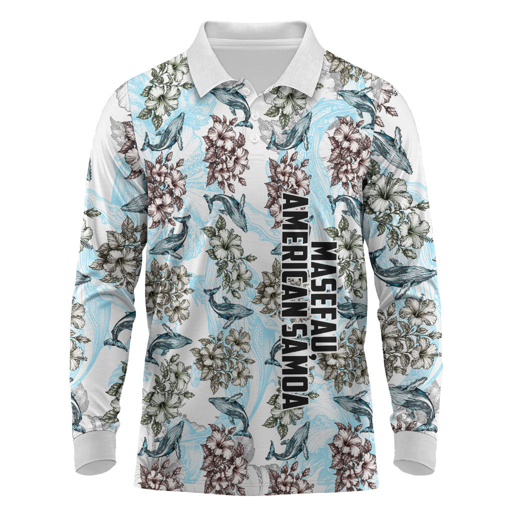 Personalized Masefau American Samoa Long Sleeve Polo Shirt Vintage Whale Hibiscus Ocean Waves