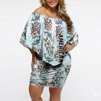 Personalized Masefau American Samoa Off Shoulder Short Dress Vintage Whale Hibiscus Ocean Waves