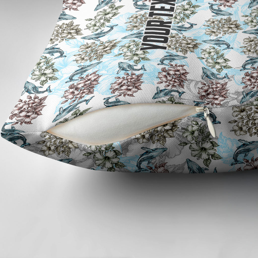 Personalized Masefau American Samoa Pillow Cover Vintage Whale Hibiscus Ocean Waves