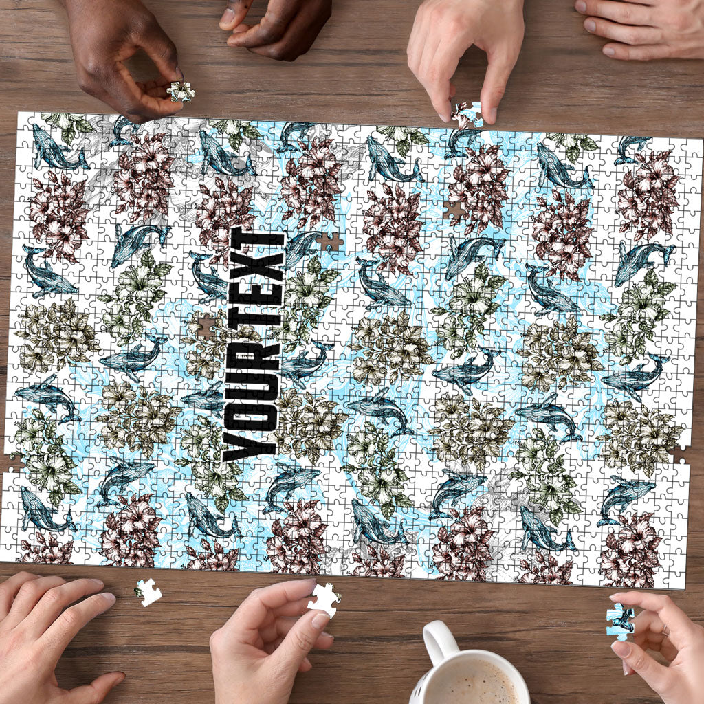 Personalized Masefau American Samoa Puzzle Vintage Whale Hibiscus Ocean Waves