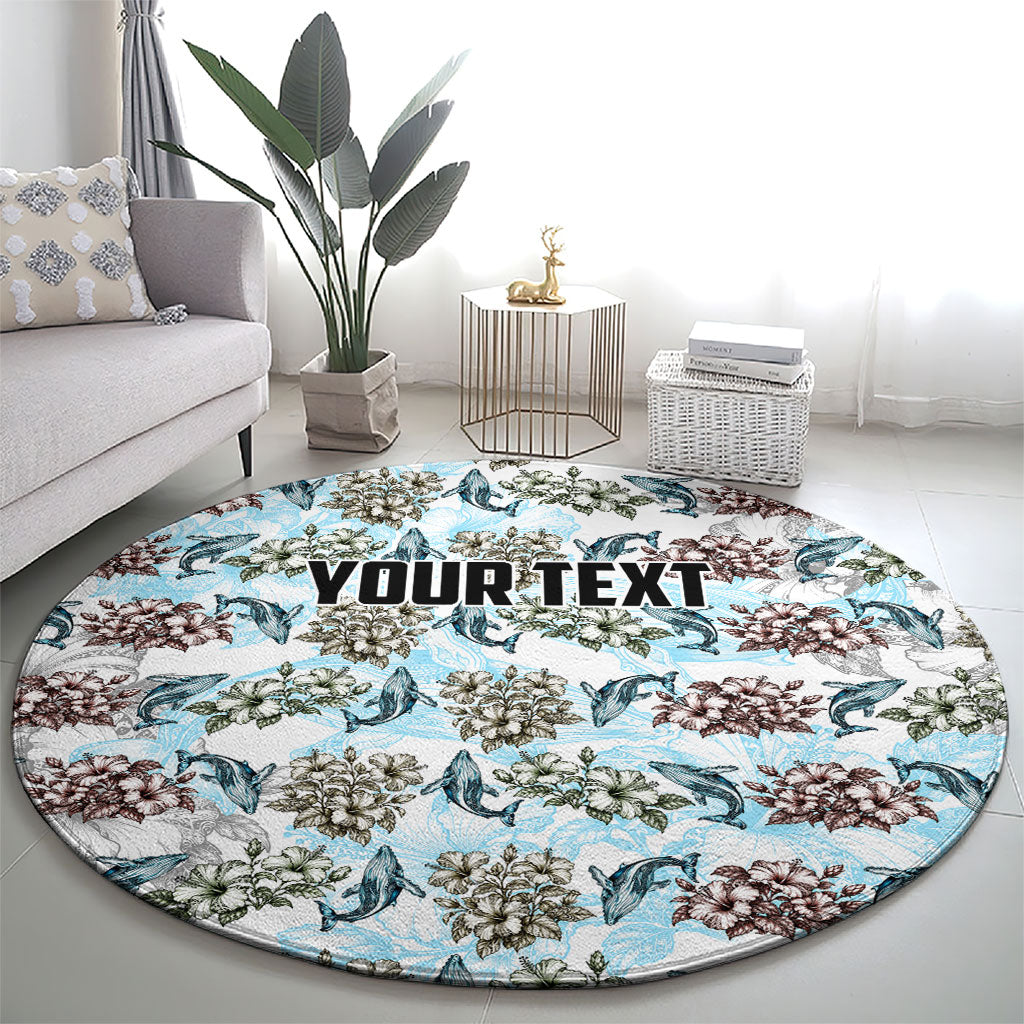 Personalized Masefau American Samoa Round Carpet Vintage Whale Hibiscus Ocean Waves