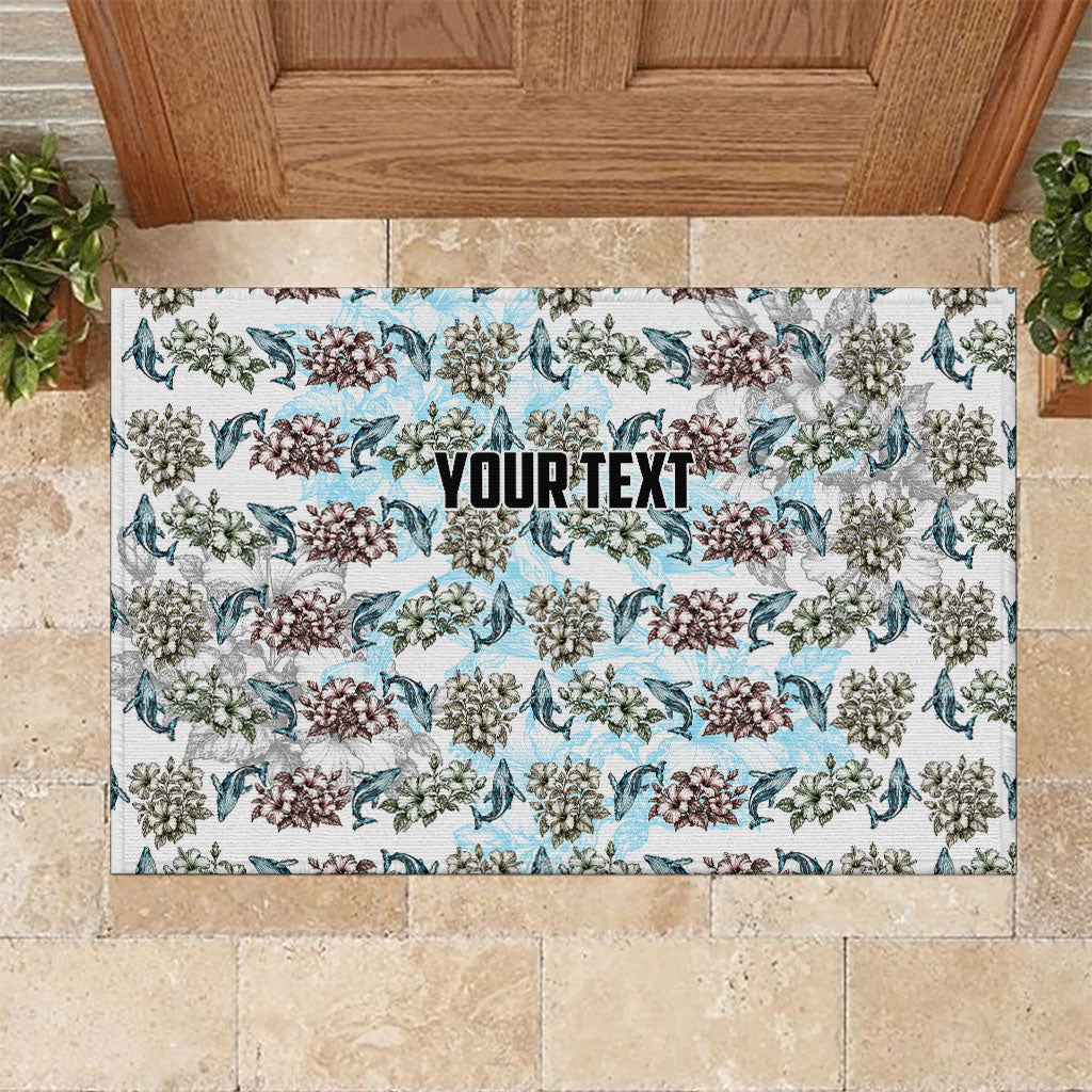 Personalized Masefau American Samoa Rubber Doormat Vintage Whale Hibiscus Ocean Waves