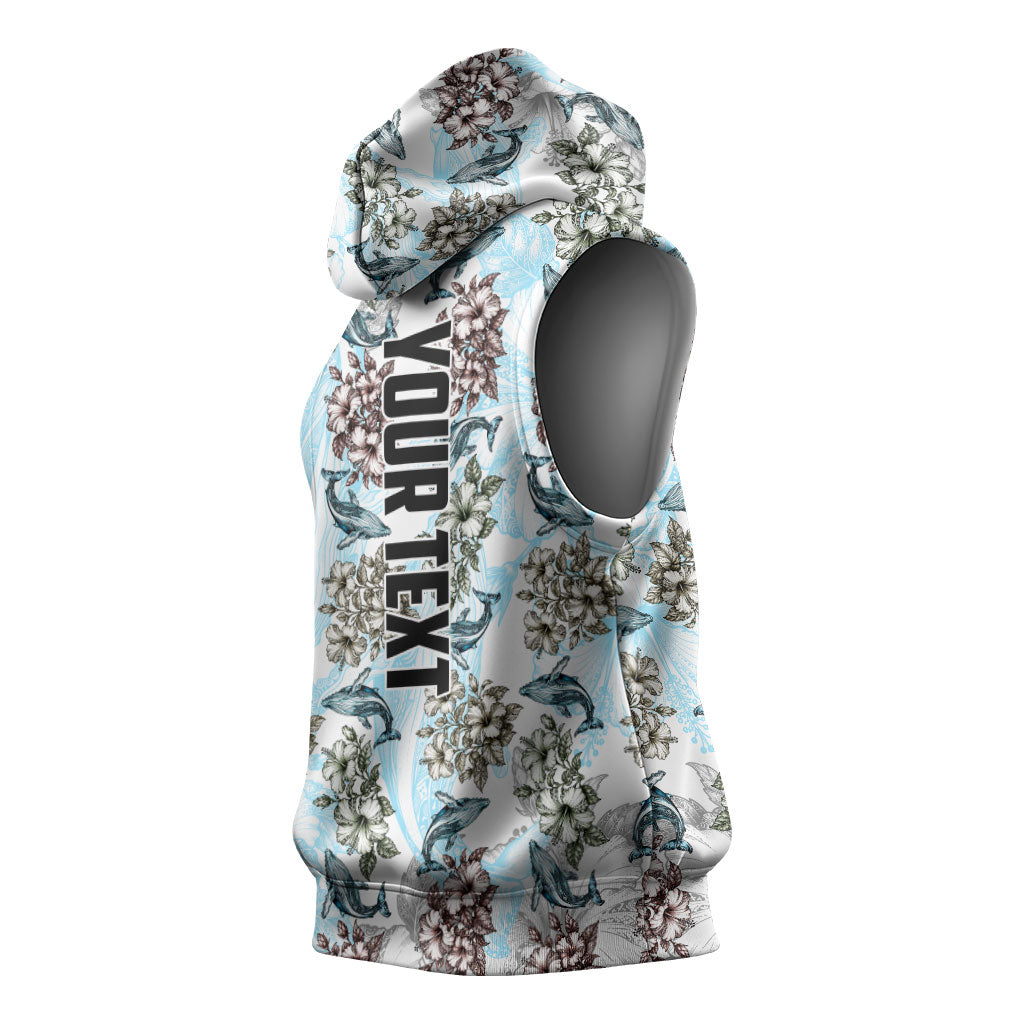 Personalized Masefau American Samoa Sleeveless Hoodie Vintage Whale Hibiscus Ocean Waves