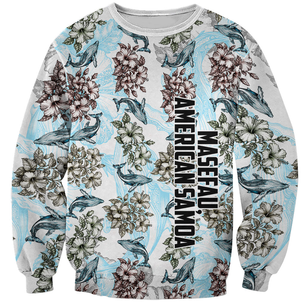 Personalized Masefau American Samoa Sweatshirt Vintage Whale Hibiscus Ocean Waves