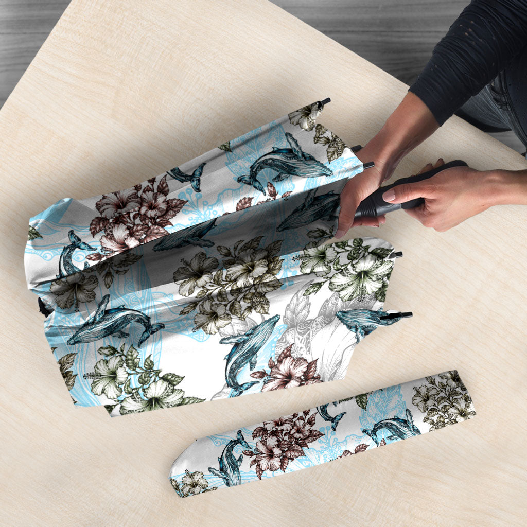 Personalized Masefau American Samoa Umbrella Vintage Whale Hibiscus Ocean Waves
