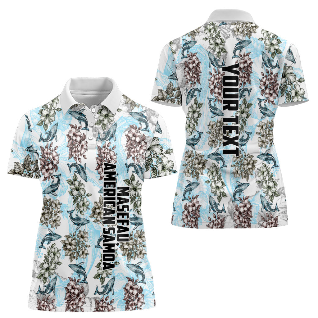 Personalized Masefau American Samoa Women Polo Shirt Vintage Whale Hibiscus Ocean Waves