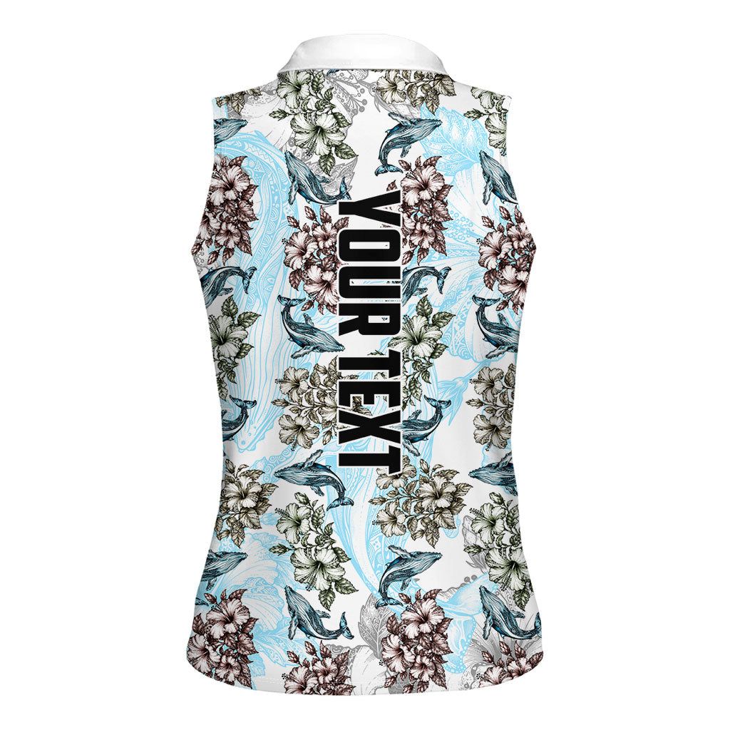 Personalized Masefau American Samoa Women Sleeveless Polo Shirt Vintage Whale Hibiscus Ocean Waves
