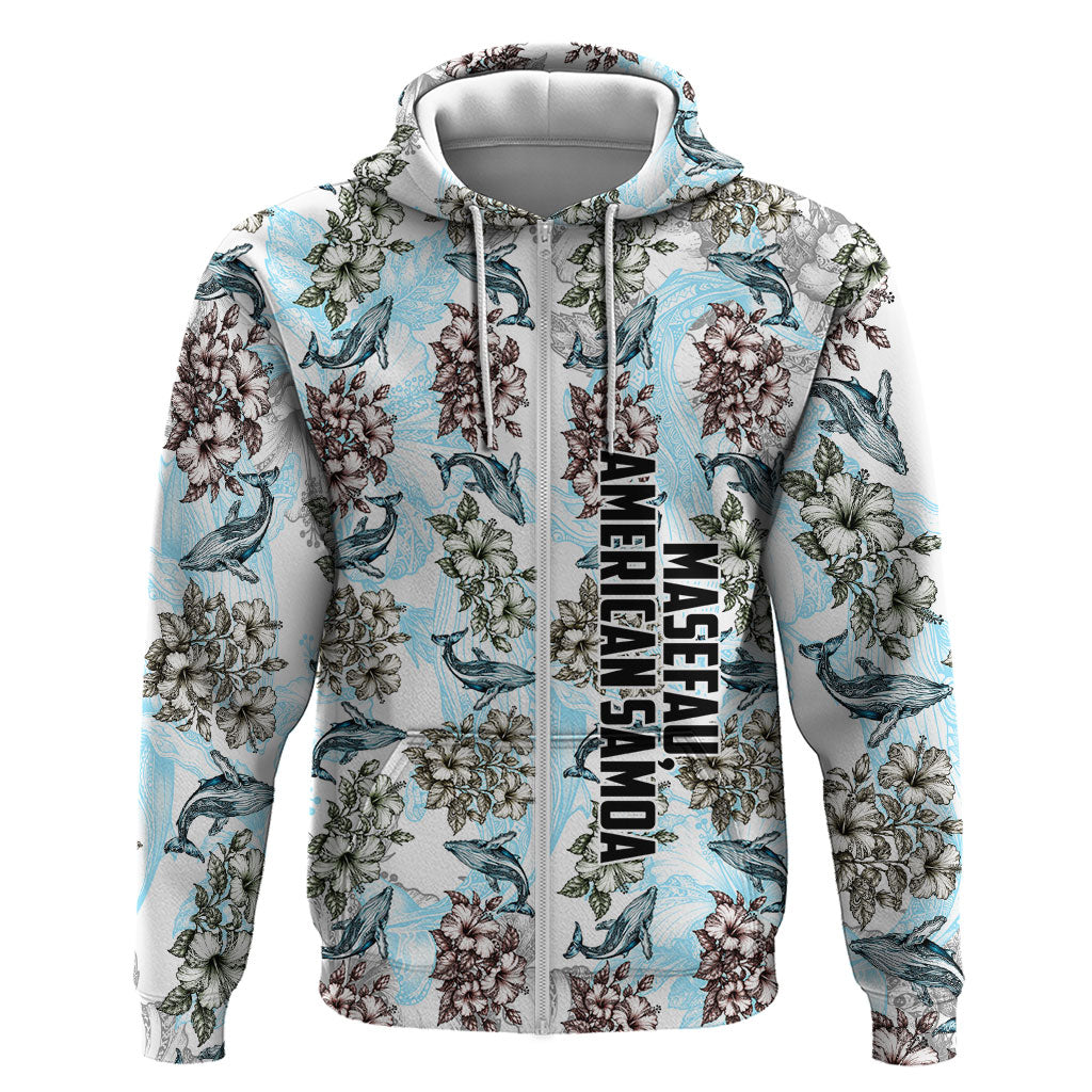 Personalized Masefau American Samoa Zip Hoodie Vintage Whale Hibiscus Ocean Waves